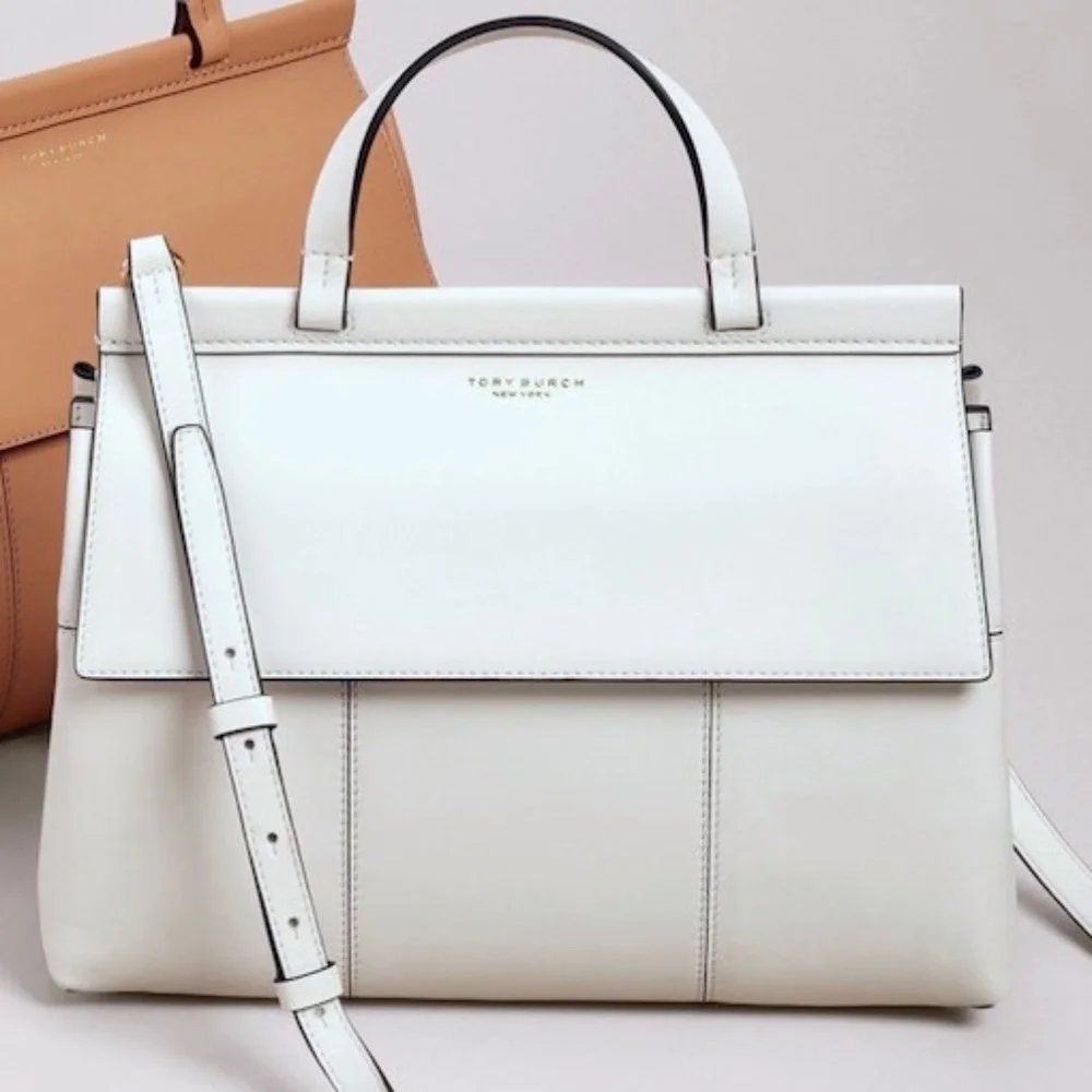 Tory Burch White Block T Leather Satchel Bag